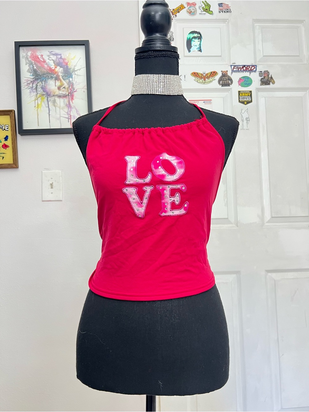 Bright Pink LOVE Halter Women's Tank Top